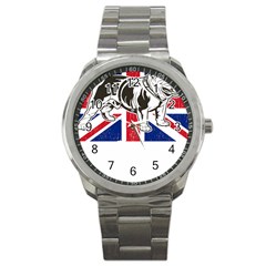 English Bulldog T- Shirt English Bulldog - English Bulldog Union Jack Flag T- Shirt Sport Metal Watch by ZUXUMI