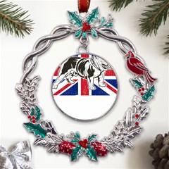 English Bulldog T- Shirt English Bulldog - English Bulldog Union Jack Flag T- Shirt Metal X mas Wreath Holly Leaf Ornament by ZUXUMI