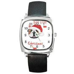 English Bulldog T- Shirt English Bulldog Merry Christmas T- Shirt (1) Square Metal Watch by ZUXUMI