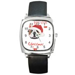 English Bulldog T- Shirt English Bulldog Merry Christmas T- Shirt (1) Square Metal Watch Front