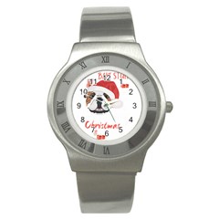 English Bulldog T- Shirt English Bulldog Merry Christmas T- Shirt (1) Stainless Steel Watch by ZUXUMI