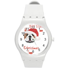 English Bulldog T- Shirt English Bulldog Merry Christmas T- Shirt (1) Round Plastic Sport Watch (m) by ZUXUMI