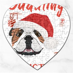 English Bulldog T- Shirt English Bulldog Merry Christmas T- Shirt (2) Jigsaw Puzzle (heart) by ZUXUMI