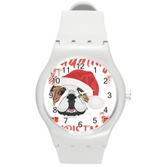 English Bulldog T- Shirt English Bulldog Merry Christmas T- Shirt (2) Round Plastic Sport Watch (m) by ZUXUMI