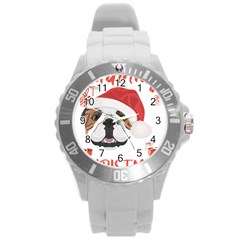 English Bulldog T- Shirt English Bulldog Merry Christmas T- Shirt (2) Round Plastic Sport Watch (l) by ZUXUMI