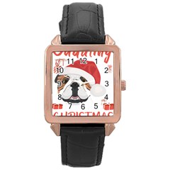 English Bulldog T- Shirt English Bulldog Merry Christmas T- Shirt (2) Rose Gold Leather Watch  by ZUXUMI