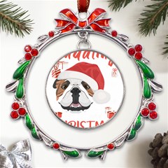 English Bulldog T- Shirt English Bulldog Merry Christmas T- Shirt (2) Metal X mas Wreath Ribbon Ornament by ZUXUMI