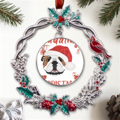 English Bulldog T- Shirt English Bulldog Merry Christmas T- Shirt (2) Metal X mas Wreath Holly Leaf Ornament by ZUXUMI