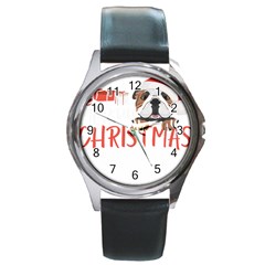 English Bulldog T- Shirt English Bulldog Merry Christmas T- Shirt (3) Round Metal Watch by ZUXUMI