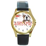 English Bulldog T- Shirt English Bulldog Merry Christmas T- Shirt (3) Round Gold Metal Watch Front