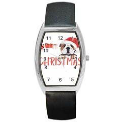 English Bulldog T- Shirt English Bulldog Merry Christmas T- Shirt (3) Barrel Style Metal Watch by ZUXUMI