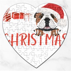 English Bulldog T- Shirt English Bulldog Merry Christmas T- Shirt (3) Jigsaw Puzzle (heart) by ZUXUMI