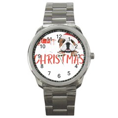 English Bulldog T- Shirt English Bulldog Merry Christmas T- Shirt (3) Sport Metal Watch by ZUXUMI