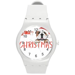 English Bulldog T- Shirt English Bulldog Merry Christmas T- Shirt (3) Round Plastic Sport Watch (m) by ZUXUMI