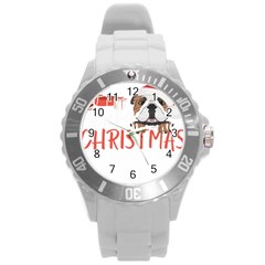 English Bulldog T- Shirt English Bulldog Merry Christmas T- Shirt (3) Round Plastic Sport Watch (l) by ZUXUMI