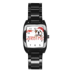 English Bulldog T- Shirt English Bulldog Merry Christmas T- Shirt (3) Stainless Steel Barrel Watch by ZUXUMI