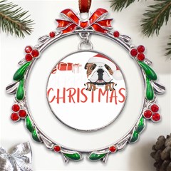 English Bulldog T- Shirt English Bulldog Merry Christmas T- Shirt (3) Metal X mas Wreath Ribbon Ornament by ZUXUMI