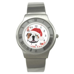 English Bulldog T- Shirt English Bulldog Merry Christmas T- Shirt (4) Stainless Steel Watch by ZUXUMI