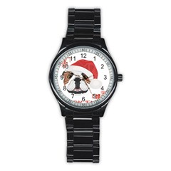 English Bulldog T- Shirt English Bulldog Merry Christmas T- Shirt (4) Stainless Steel Round Watch by ZUXUMI