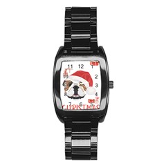 English Bulldog T- Shirt English Bulldog Merry Christmas T- Shirt (4) Stainless Steel Barrel Watch by ZUXUMI