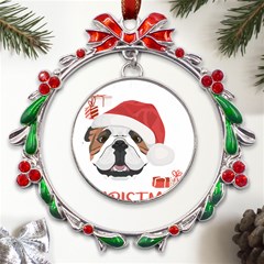 English Bulldog T- Shirt English Bulldog Merry Christmas T- Shirt (4) Metal X mas Wreath Ribbon Ornament by ZUXUMI