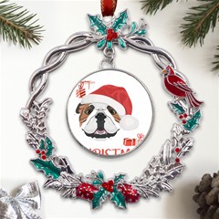 English Bulldog T- Shirt English Bulldog Merry Christmas T- Shirt (4) Metal X mas Wreath Holly Leaf Ornament by ZUXUMI