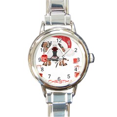 English Bulldog T- Shirt English Bulldog Merry Christmas T- Shirt (8) Round Italian Charm Watch by ZUXUMI