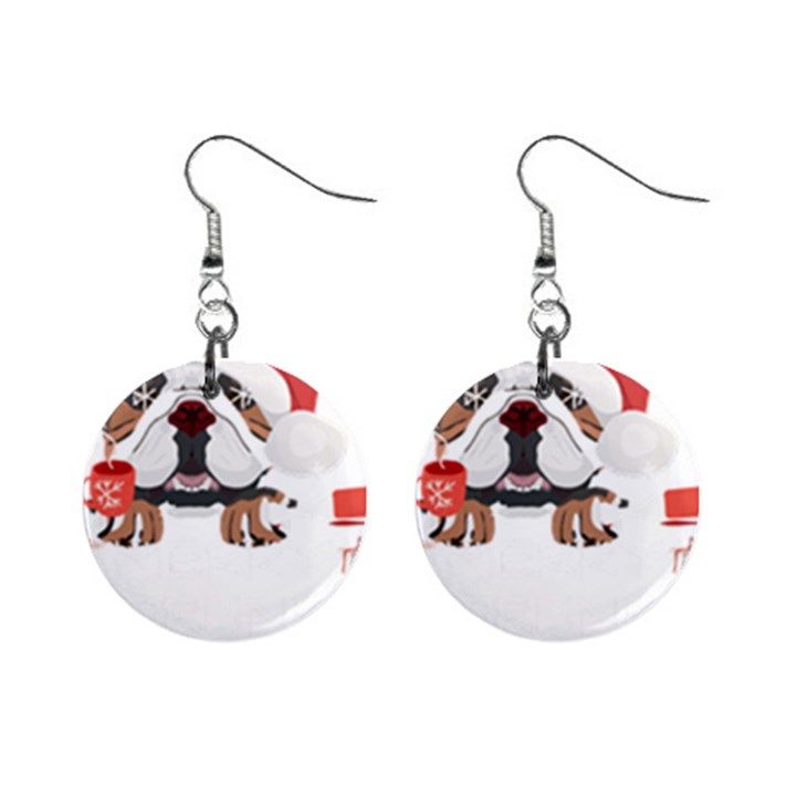 English Bulldog T- Shirt English Bulldog Merry Christmas T- Shirt (8) Mini Button Earrings