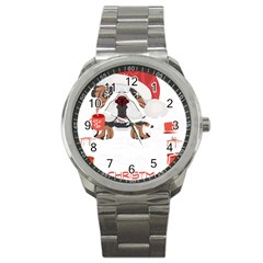 English Bulldog T- Shirt English Bulldog Merry Christmas T- Shirt (8) Sport Metal Watch by ZUXUMI