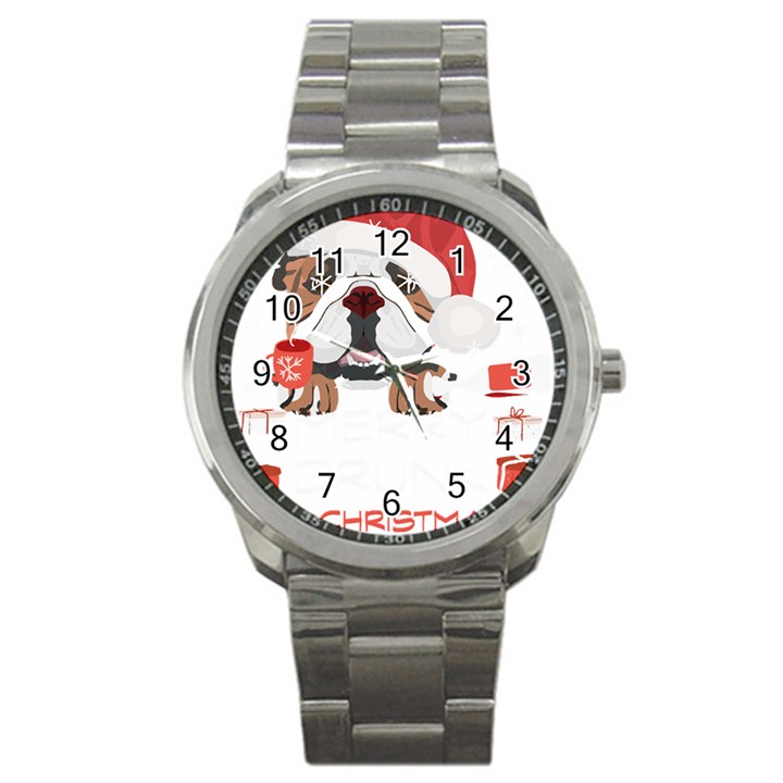 English Bulldog T- Shirt English Bulldog Merry Christmas T- Shirt (8) Sport Metal Watch