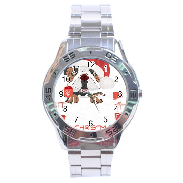 English Bulldog T- Shirt English Bulldog Merry Christmas T- Shirt (8) Stainless Steel Analogue Watch