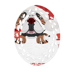 English Bulldog T- Shirt English Bulldog Merry Christmas T- Shirt (8) Oval Filigree Ornament (two Sides)