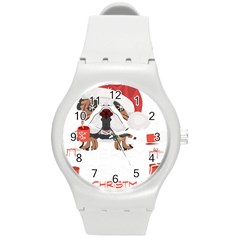 English Bulldog T- Shirt English Bulldog Merry Christmas T- Shirt (8) Round Plastic Sport Watch (m) by ZUXUMI