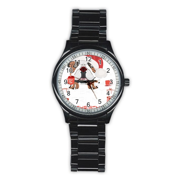 English Bulldog T- Shirt English Bulldog Merry Christmas T- Shirt (8) Stainless Steel Round Watch