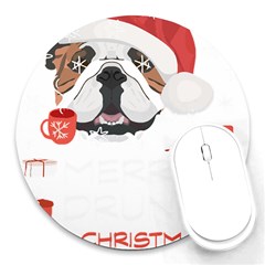 English Bulldog T- Shirt English Bulldog Merry Christmas T- Shirt Round Mousepad by ZUXUMI