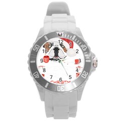 English Bulldog T- Shirt English Bulldog Merry Christmas T- Shirt Round Plastic Sport Watch (l) by ZUXUMI