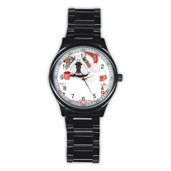 English Bulldog T- Shirt English Bulldog Merry Christmas T- Shirt Stainless Steel Round Watch by ZUXUMI