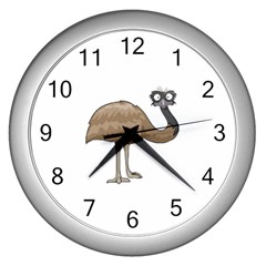 Ostrich T-shirtwhite Look Calm Ostrich 23 T-shirt (1) Wall Clock (silver) by EnriqueJohnson