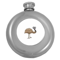 Ostrich T-shirtwhite Look Calm Ostrich 23 T-shirt (1) Round Hip Flask (5 Oz) by EnriqueJohnson