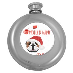 English Bulldog T- Shirt English Bulldog Mulled Wine Christmas T- Shirt Round Hip Flask (5 Oz) by ZUXUMI