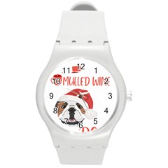 English Bulldog T- Shirt English Bulldog Mulled Wine Christmas T- Shirt Round Plastic Sport Watch (m) by ZUXUMI