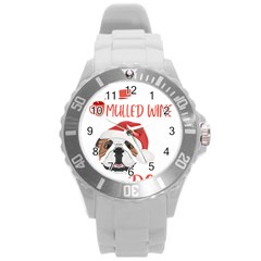 English Bulldog T- Shirt English Bulldog Mulled Wine Christmas T- Shirt Round Plastic Sport Watch (l) by ZUXUMI