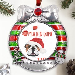 English Bulldog T- Shirt English Bulldog Mulled Wine Christmas T- Shirt Metal X mas Ribbon With Red Crystal Round Ornament by ZUXUMI