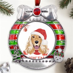 English Cocker Spaniel T- Shirt English Cocker Spaniel Merry Christmas T- Shirt (1) Metal X mas Ribbon With Red Crystal Round Ornament by ZUXUMI