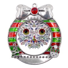 Owl T-shirtowl Color Edition T-shirt Metal X mas Ribbon With Red Crystal Round Ornament by EnriqueJohnson