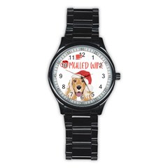 English Cocker Spaniel T- Shirt English Cocker Spaniel Mulled Wine Christmas T- Shirt Stainless Steel Round Watch by ZUXUMI