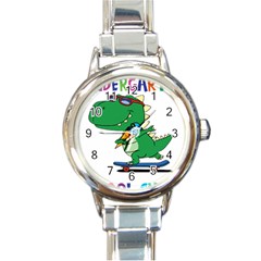 Enrollment Boy T- Shirt Goodbye Kindergarten I Am A Schoolchild Now! T- Shirt (4) Round Italian Charm Watch