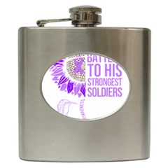 Epilepsy Awareness T- Shirt Epilepsy Awareness Sunflower God Give The Hardest Battles T- Shirt Hip Flask (6 Oz) by ZUXUMI