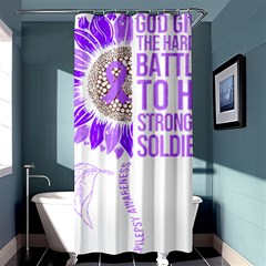 Epilepsy Awareness T- Shirt Epilepsy Awareness Sunflower God Give The Hardest Battles T- Shirt Shower Curtain 36  X 72  (stall)  by ZUXUMI