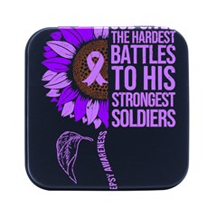 Epilepsy Awareness T- Shirt Epilepsy Awareness Sunflower God Give The Hardest Battles T- Shirt Square Metal Box (black) by ZUXUMI